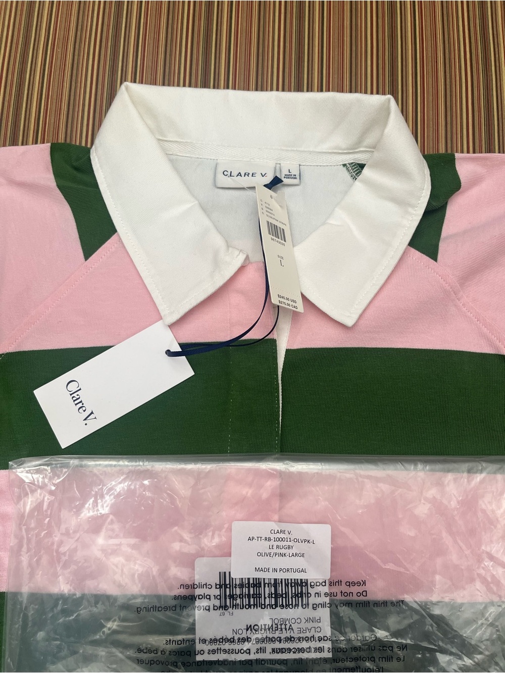 Clare V Pink and Green Striped Rugby Polo - Picture 8 of 8
